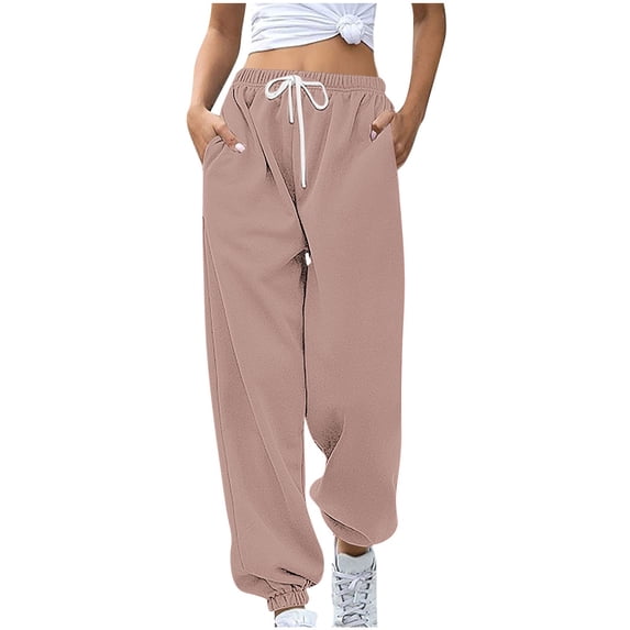 Tumotour Sweatpants for Womens With Pockets Baggy Wide Leg Casual Pants Drawstring Waist Sweat Pants With Cuffed Bottoms