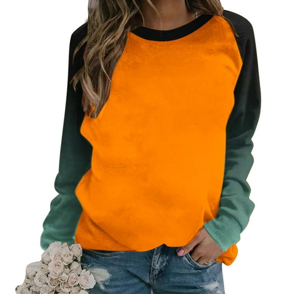 Tumotour Sweatshirt For Women Crew Neck Long Sleeve Side Split Tunic Pullover Tops Womens Fall Fashion 2024 Casual Patchwork Gradient Color Block Loose Soft Comfortable Pullover Tops