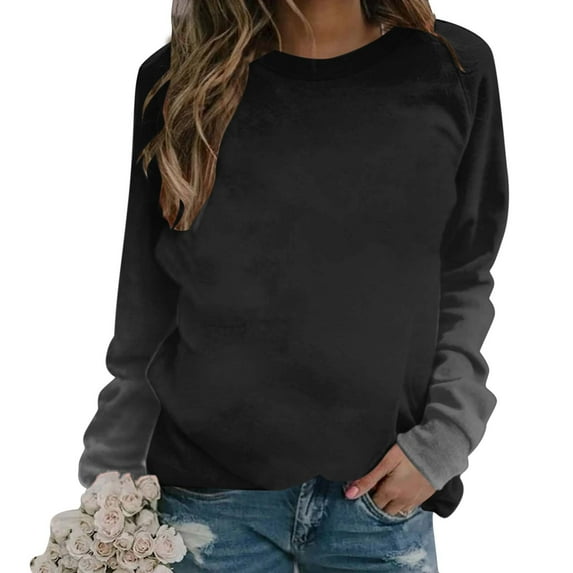 Tumotour Sweatshirt For Women Crew Neck Long Sleeve Side Split Tunic Pullover Tops Womens Fall Fashion 2024 Casual Patchwork Gradient Color Block Loose Soft Comfortable Pullover Tops