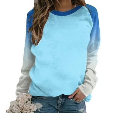 Tumotour Sweatshirt For Women Crew Neck Long Sleeve Side Split Tunic Pullover Tops Womens Fall Fashion 2024 Casual Patchwork Gradient Color Block Loose Soft Comfortable Pullover Tops