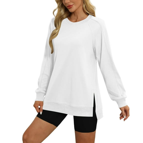 Tumotour Sweatshirt For Women Crew Neck Long Sleeve Side Split Tunic Pullover Tops Womens Fall Fashion 2024 Casual Solid Color Loose Soft Comfortable Pullover Tops