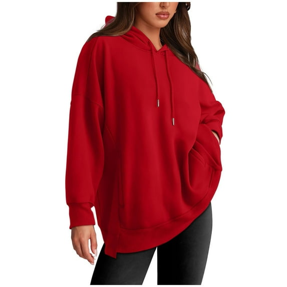 Tumotour Sweatshirts For Women Drawstring Long Sleeved Pockets Hooded Casual Solid Color Loose Fit Fall Winter 2024 Sweatshirts Top