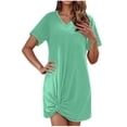 thumbnail image 1 of Tumotour Swimsuit Coverup For Women Solid Color V-Neck Short Sleeved Side Ruffle Sleeve Bathing Suit Beach Cover Up Back Hollow Bikini T-Shirt Dress, 1 of 4