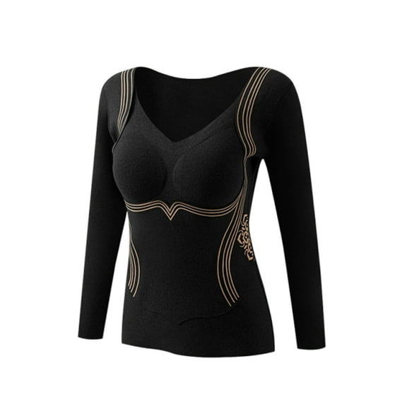 Tumotour Thermal Underwear Top Women Long Sleeve Thermal Pullover Tops V-Neck Lightweight Warm Blouse Undershirt for Women