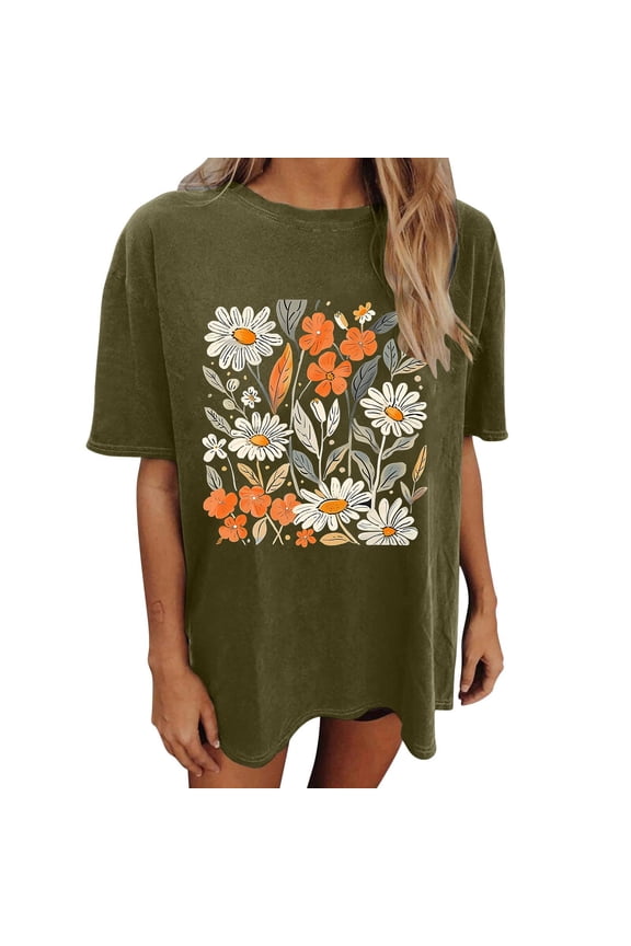 Vintage Shirts For Women Printed Crew Neck Short Sleeve T-Shirt Retro Style Casual Y2K Graphic Summer Loose Tops