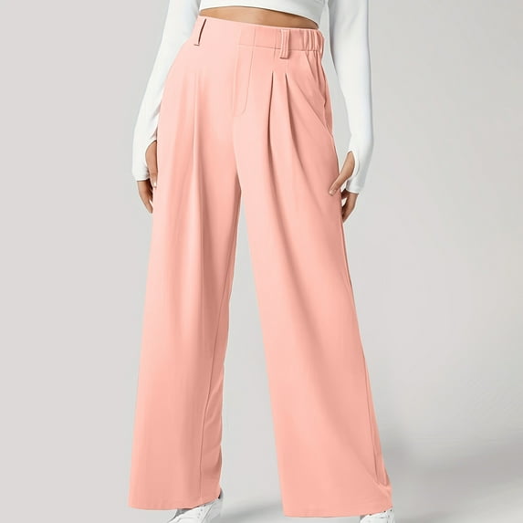 Tumotour Wide Leg Pants For Women High Waisted Pleated Side Work Pants Pockets Casual Solid Color Business Slacks Long Trousers