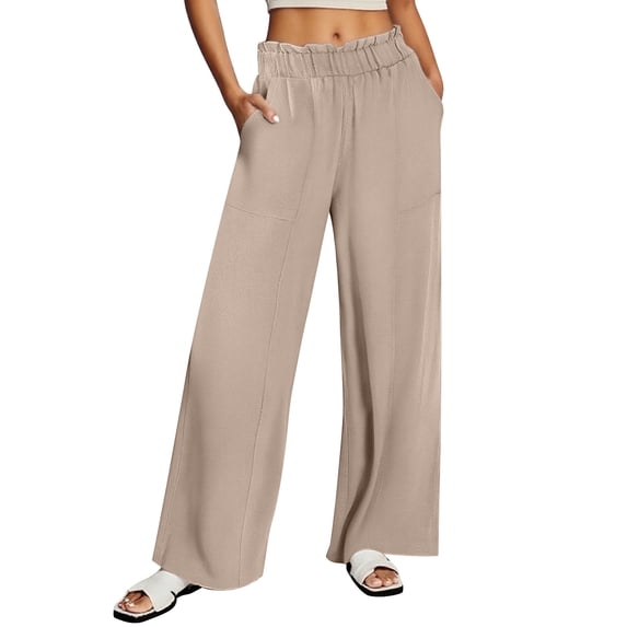 Tumotour Wide Leg Pants for Women Elastic High Waist Loose Lightweight Sweatpants with Pockets Solid Trendy Comfy Fashion Long Straight Leg Pants Casual Jogger Trousers