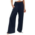 thumbnail image 1 of Tumotour Wide Leg Pants for Women Linen Elastic High Waist Casual Palazzo Pants with Pockets Loose Solid Color Comfy Fashion Lightweight Jogger Trousers Long Straight Pants, 1 of 9