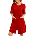 thumbnail image 1 of Tumotour Zipper Front Pajamas For Womens Crew Neck Nightgown Half Sleeve Housecoat Zip Up Nightdress Loungewear With Pockets, 1 of 8