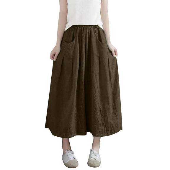 Tumotour oversize Pleated Skirt for women Solid Color Flowy Midi Skirt Summer Pleated High Waisted A Line Skirts Casual Beach Long Skirts