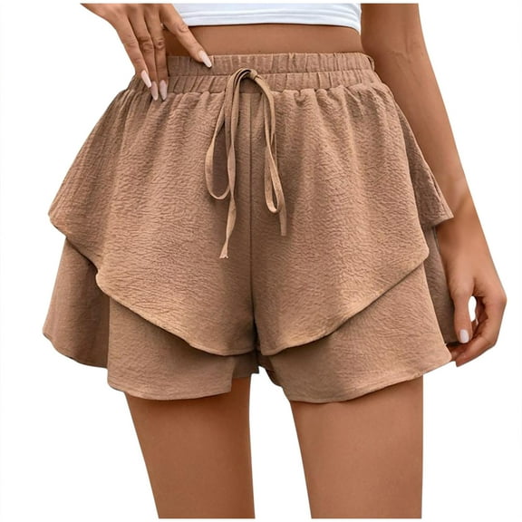 Tumotour shorts for women Flowy Casual Tiered Skorts High Waist Mini Skirts Tennis Crochet Shorts Solid Color Drawstring Outwear Shorts