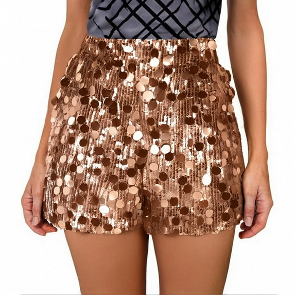 Tumotour shorts for women Glitter Sparkly Solid Color Elastic High Waisted Mini Shorts Summer Slim Hot Shorts Sequin Shorts
