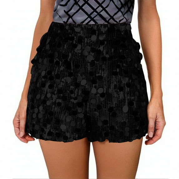 Tumotour shorts for women Glitter Sparkly Solid Color Elastic High Waisted Mini Shorts Summer Slim Hot Shorts Sequin Shorts