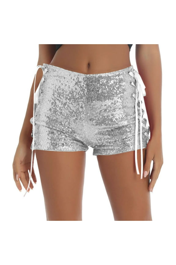 shorts for women Glitter Sparkly Solid Color High Waisted Mini Shorts Summer Slim Hot Shorts straps on the side