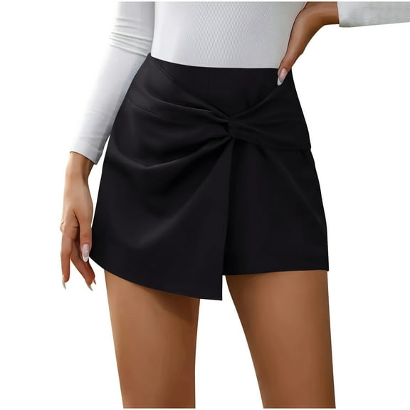 Tumotour skirts for women High Waist Twist Front Wrap Asymmetrical Hem Skort Shorts Solid Color summer Casual Irregular Skirts