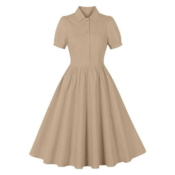 Tumotour summer dress for women Notch Lapel 50s 60s Vintage Short Sleeve V-Neck Cocktail Dress 1950s Rockabilly Prom Party Midi Dress