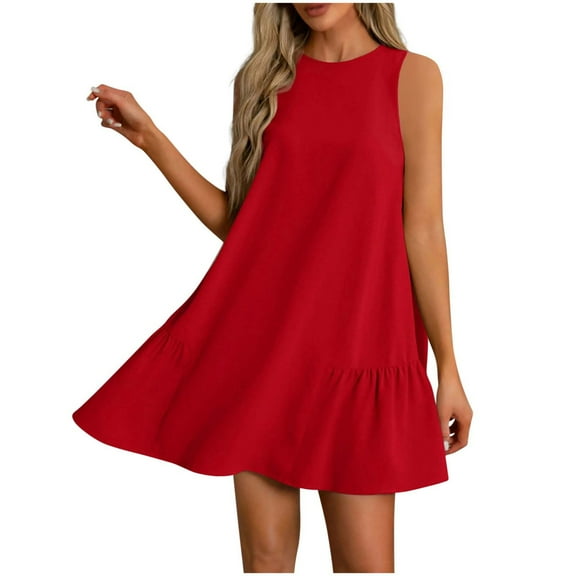 Tumotour summer dress for women Outfits 2025 Sleeveless Round Neck Tank Ruffle Loose Mini T Shirt Sundresses Flowy Beach Vacation Dresses