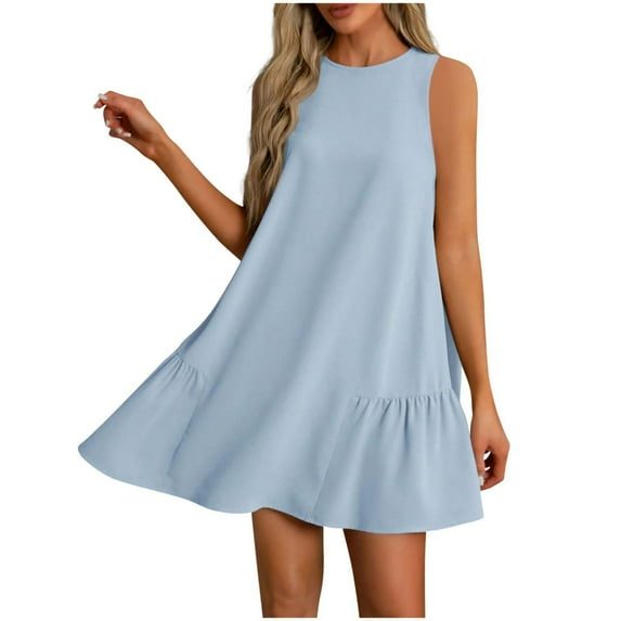 Tumotour summer dress for women Outfits 2025 Sleeveless Round Neck Tank Ruffle Loose Mini T Shirt Sundresses Flowy Beach Vacation Dresses