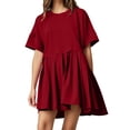 thumbnail image 1 of Tumotour summer dress for women Round Neck Short Sleeve Dress Casual Loose Solid color Patchwork Pleated A Line Beach Mini Dress, 1 of 5