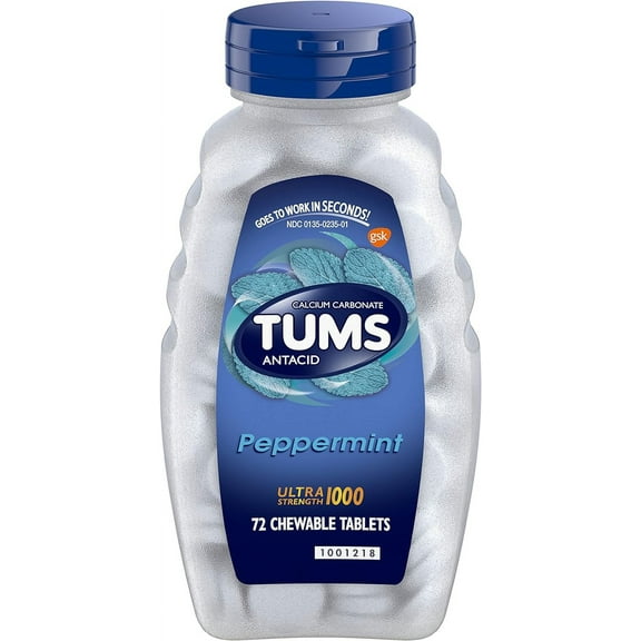 Tums Antacid Ultra Strength 1000, Peppermint Chewable Tablets, 72 Ea, 3 Pack