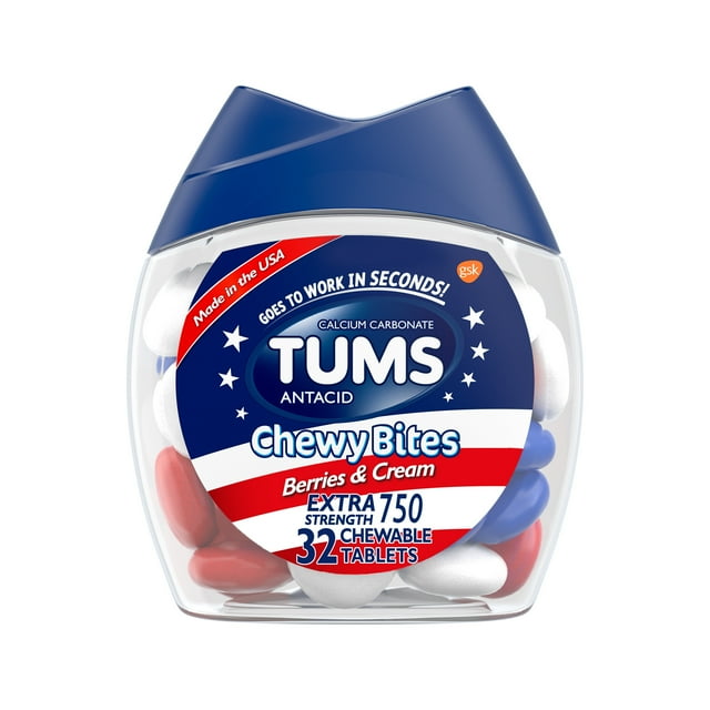 Tums Chewy Bites Heartburn Relief Antacid Chews, Berries and Cream, 32 Count