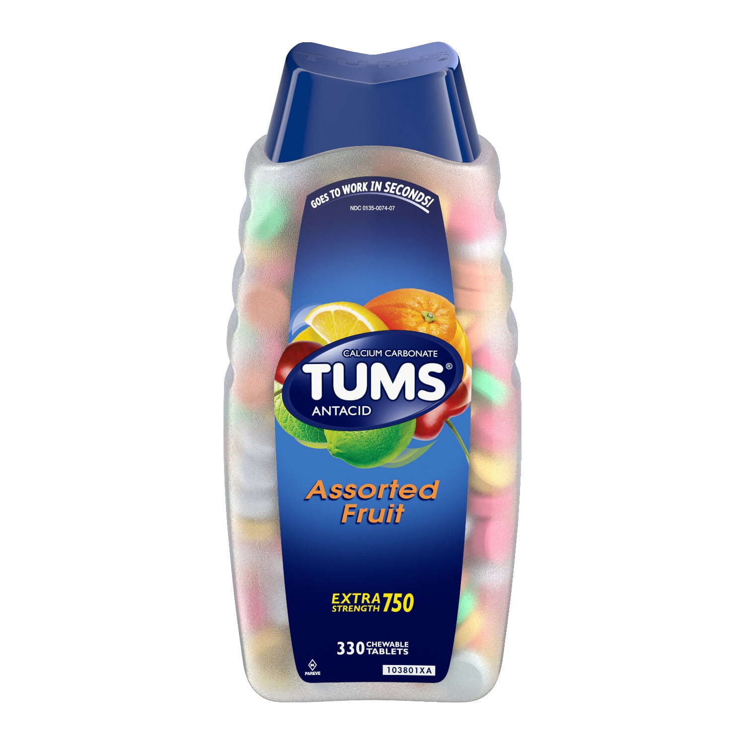 TUMS Extra Strength Chewable Antacid Tablets, Assorted Fruit, Quick ...