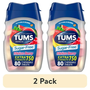(2 pack) Tums Extra Strength Heartburn Relief Chewable Antacid Tablets, Melon Berry, 80 Count