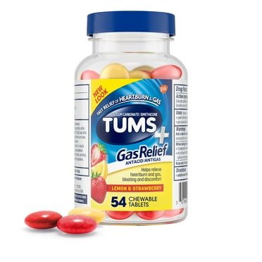 Tums+ Gas Relief, Chewy Bites Chewable Antacid Tablets, Lemon/Strawberry, 54 Count