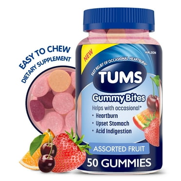 Tums Gummy Bites Dietary Supplement for Occasional Heartburn Relief, Assorted Fruit Flavors - 50 Count