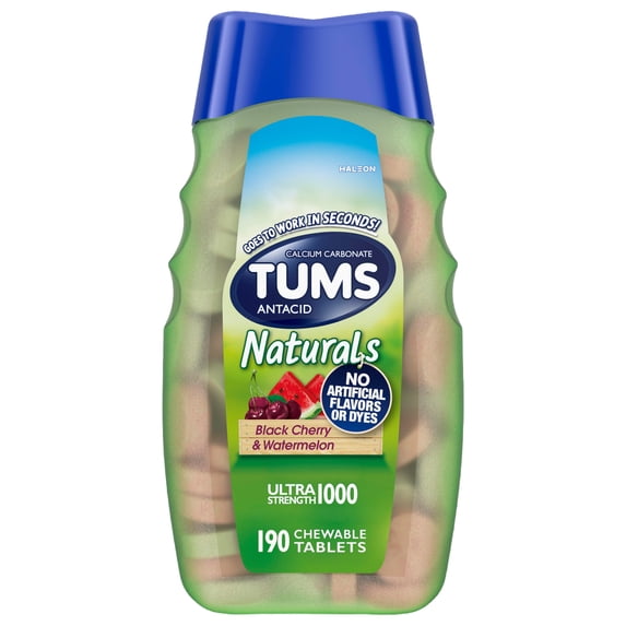 Tums Naturals Ultra Strength Chewable Antacid Tablets for Heartburn Relief, 190 Count