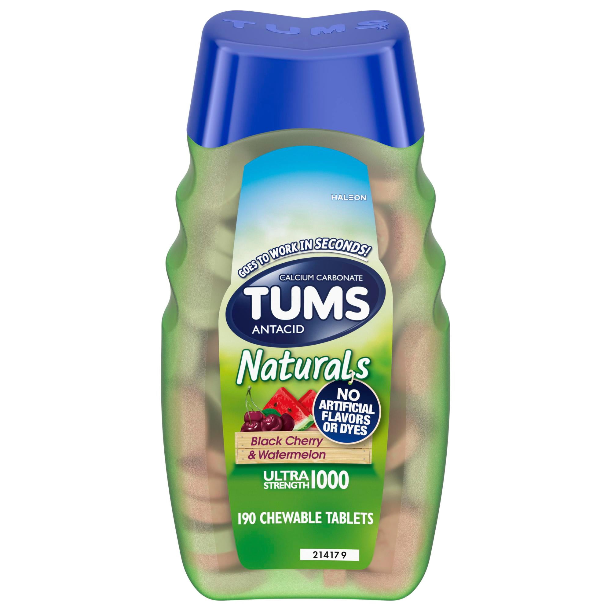Tums Naturals Ultra Strength Chewable Antacid Tablets for Heartburn Relief, 190 Count