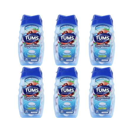 Tums Smoothies Antacid And Calcium Supplement Chewable Tablets, Berry Fusion - 60 Ea, 6 Pack