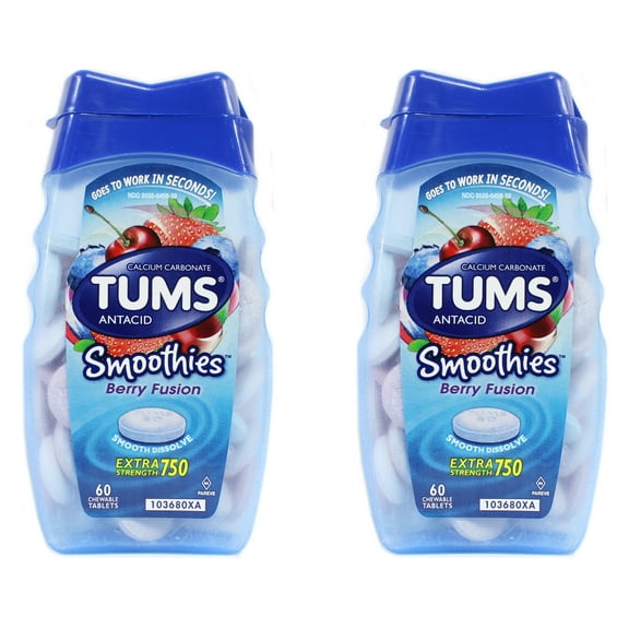 Tums Smoothies Antacid Chewable Tablets, Berry Fusion - 60 Count (Pack of 2)