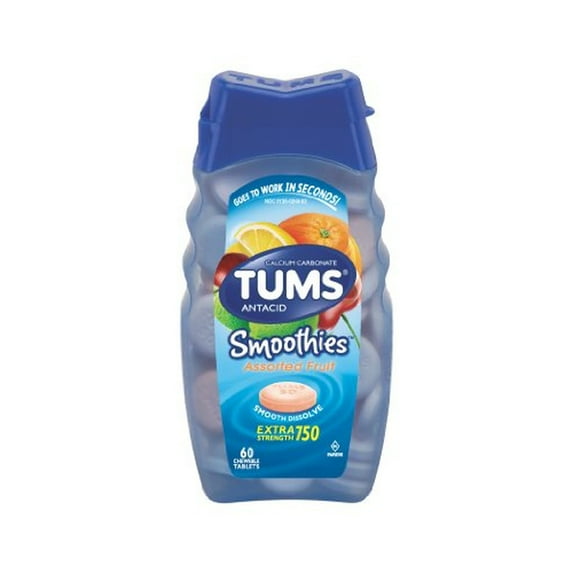 Tums Smoothies Assorted Fruit, Extra Strength 750, 60 Chewable Tablets (Pack of 4)