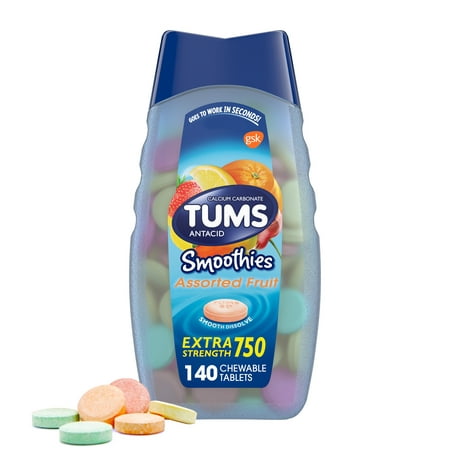 Tums Smoothies Assorted Fruit Extra Strength Chewable Antacids, 140 Ct
