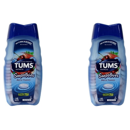 Tums Smoothies Extra Strength 750 Berry Fusion Antacid, 140 Tablets (2 Pack)