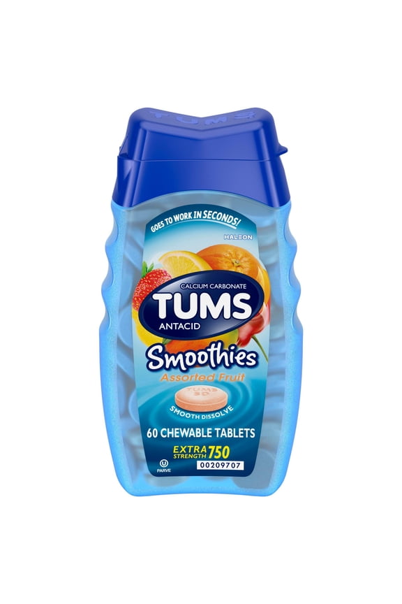 Smoothies Extra Strength Heartburn Relief Antacid Tablets, Fruit, 60 Count