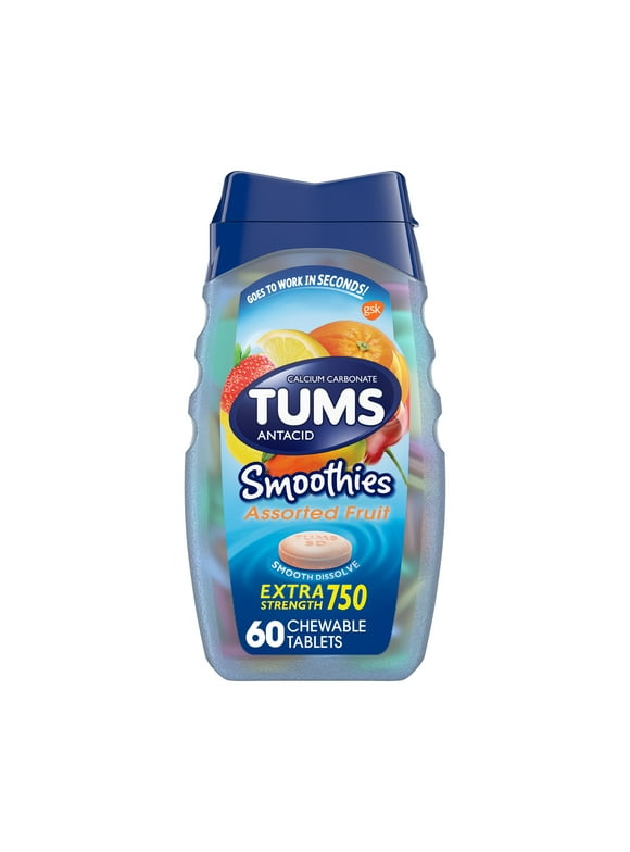 Tums Smoothies Extra Strength Heartburn Relief Antacid Tablets, Fruit, 60 Count
