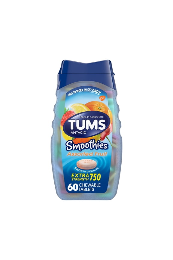 Smoothies Extra Strength Heartburn Relief Antacid Tablets, Fruit, 60 Count