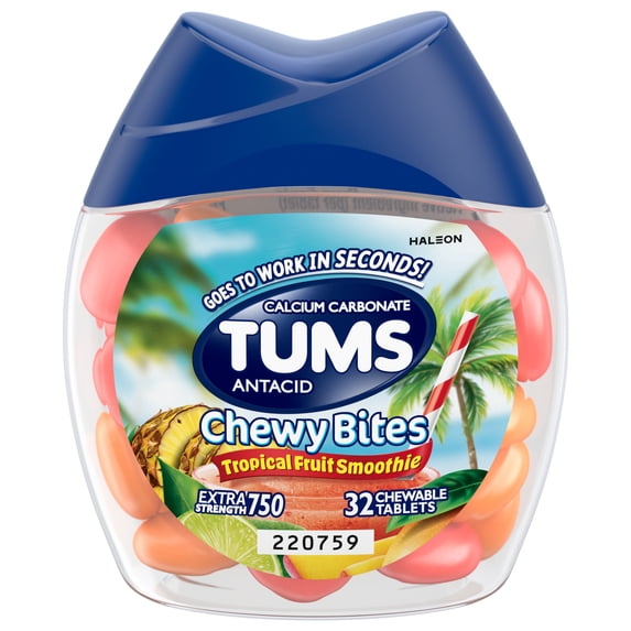 Tums Chewy Bites Tropical Fruit Smoothie Antacid Tablets, Heartburn Relief - 32 Count