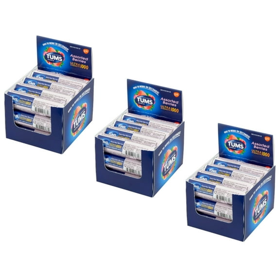 Tums Ultra 1000 Assorted Berries 12 Count x 12 Rolls (144 Count Each) - Pack of 3