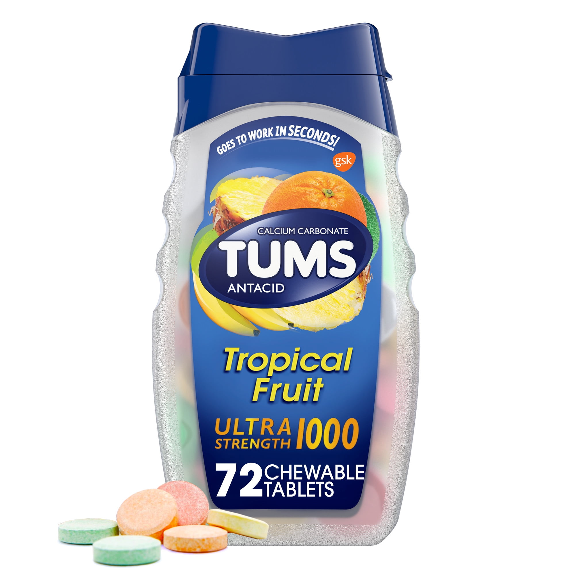 Tums Ultra Strength Chewable Antacid Tablets for Heartburn Tropical