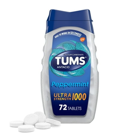 Tums Ultra Strength Chewable Antacid Tablets for Heartburn, Peppermint, 72 Count
