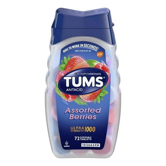 Tums Ultra Strength Antacid Chewable Tablets, Assorted Berries, 1000 mg, 72 Ct (3 pack)