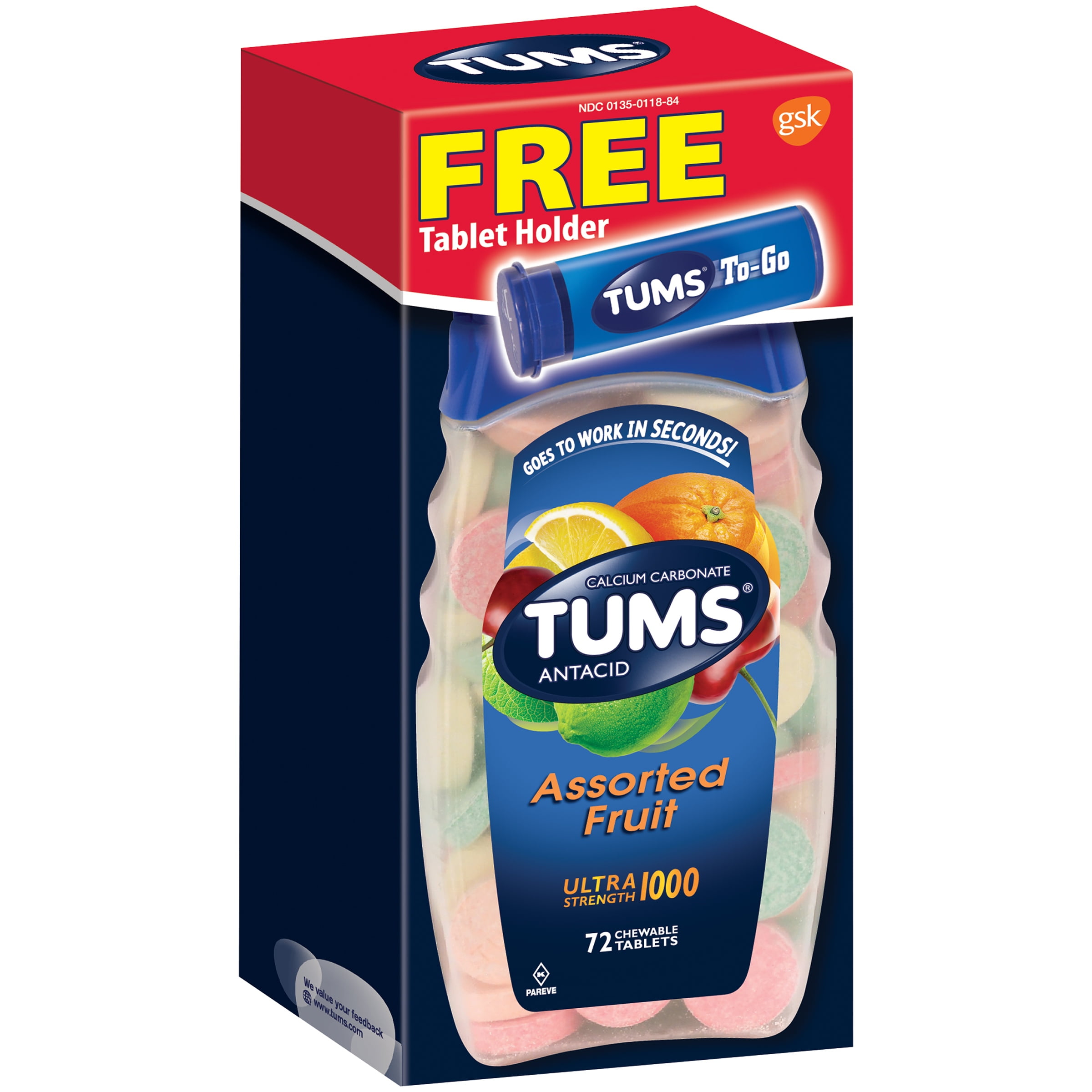 Tums® Ultra Strength 1000 Antacid Calcium Carbonate Assorted Fruit Chewable Tablets 72 ct Box