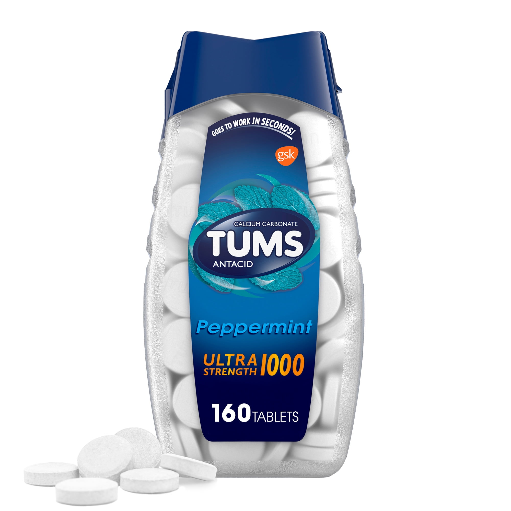 Tums Ultra Strength Antacid Tablets for Heartburn Relief, Peppermint, 160 Count