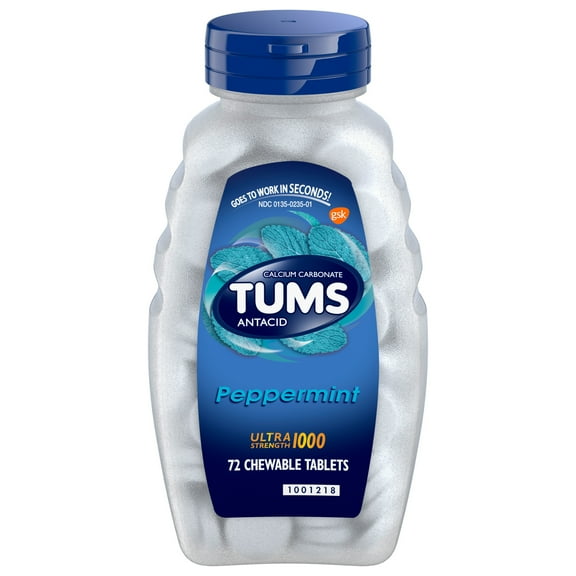 Tums Ultra Strength Chewable Antacid Tablets for Heartburn, Peppermint, 72 Count