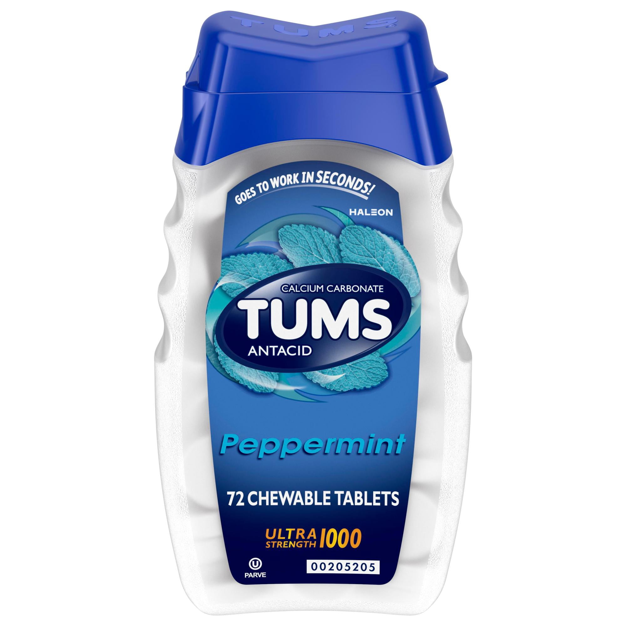 Tums Ultra Strength Chewable Antacid Tablets for Heartburn, Peppermint, 72 Count