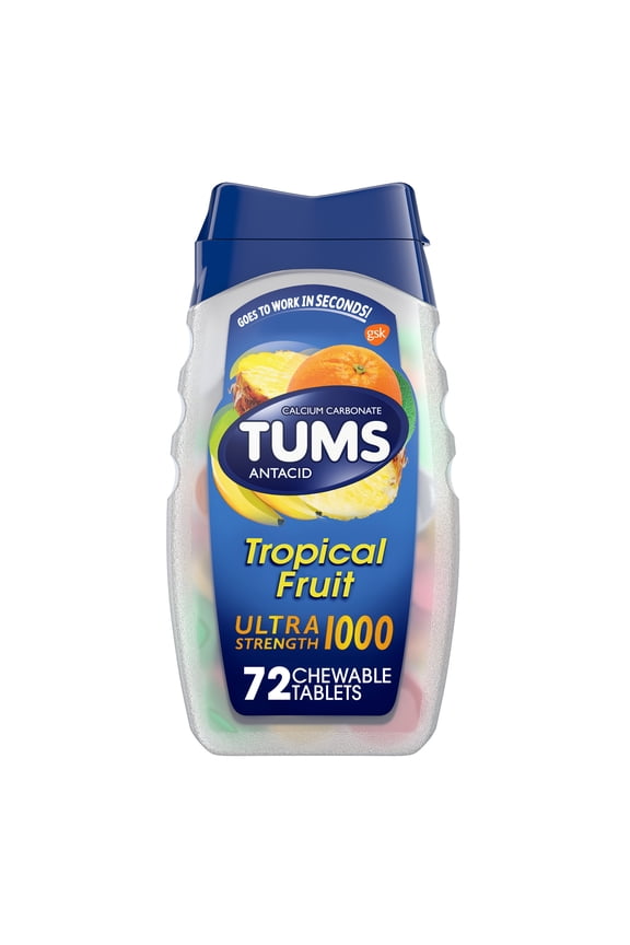 Ultra Strength Chewable Antacid Tablets for Heartburn, Tropical Fruit, 72 Count