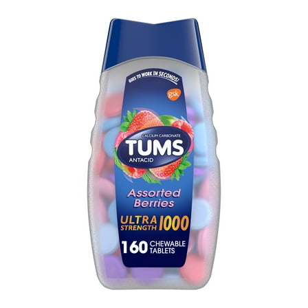 Tums Ultra Strength Heartburn Relief Chewable Antacid Tablets, Berry, 160 Count